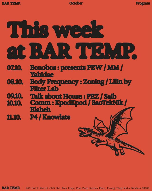 This week at BAR TEMP. October Program