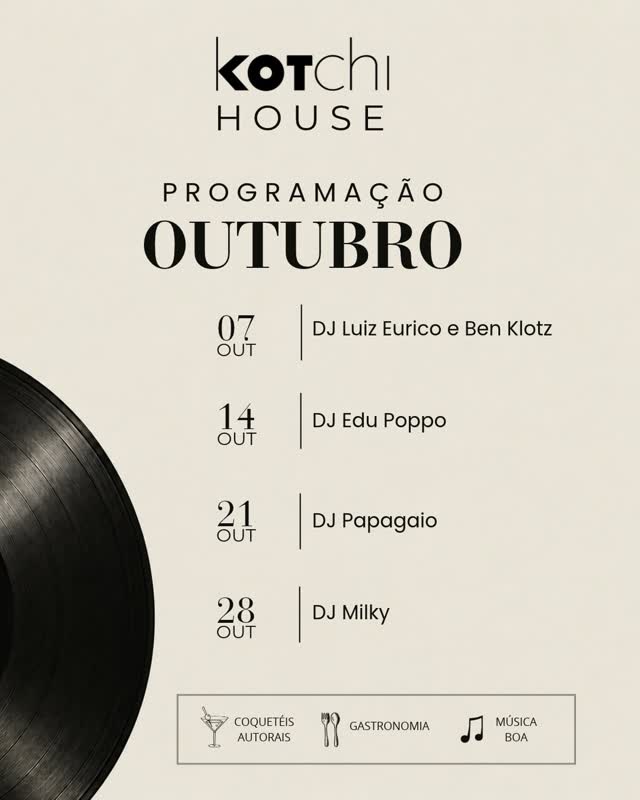 KOTchi HOUSE PROGRAMAÇÃO OUTUBRO