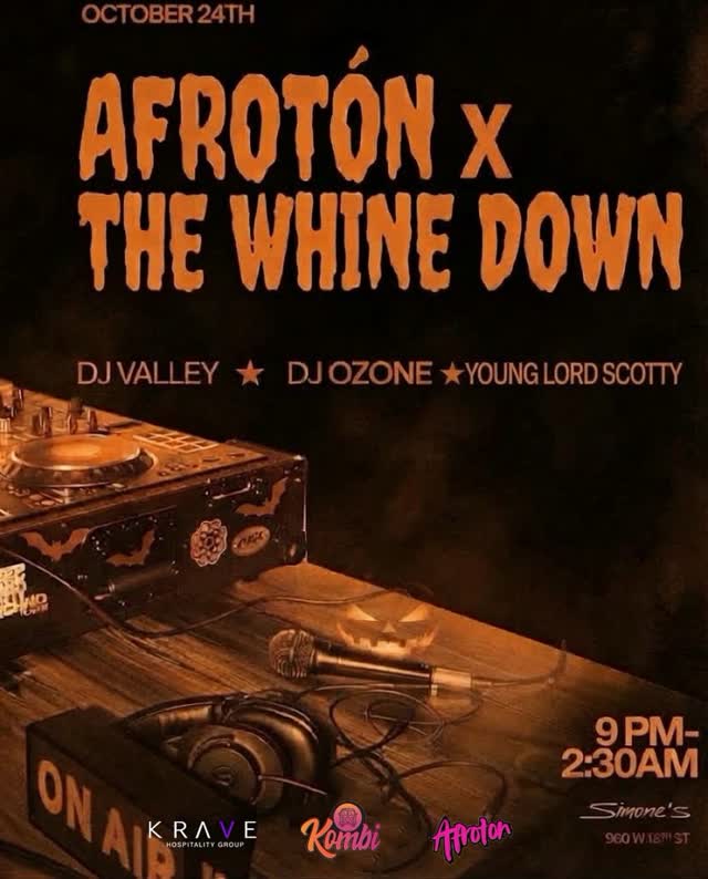 Bringing the heat to Spooky Season. Afroton x The Whine Down returns to @simonesbar on Oct 24th.