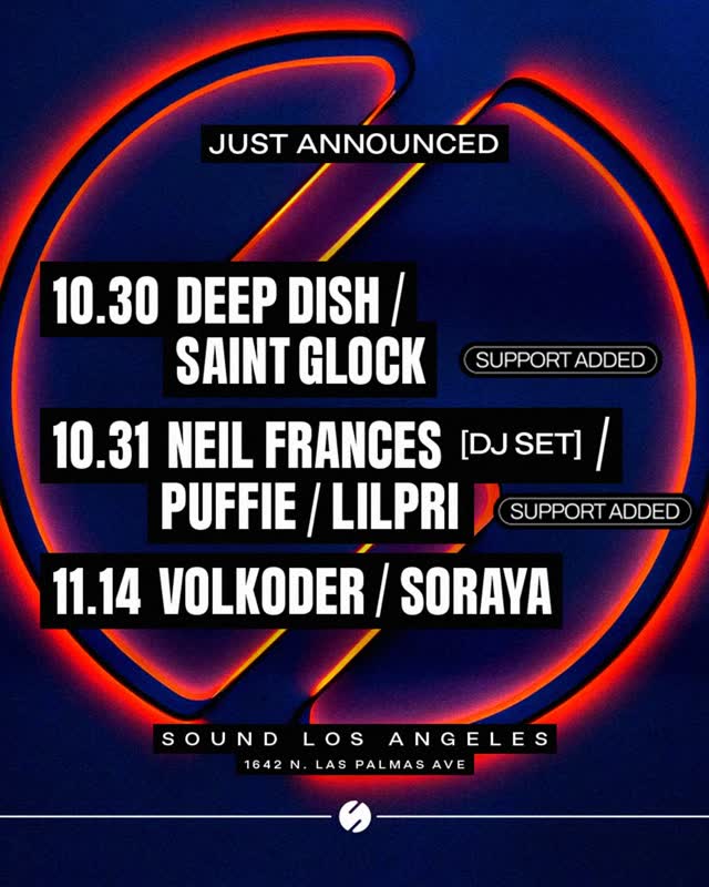 Just Announced: @deepdish support added Saint Glock / @neilfrances (dj set) support added @puffiiie and @lilprii / @volkoder support added @sorayaplaysmusic