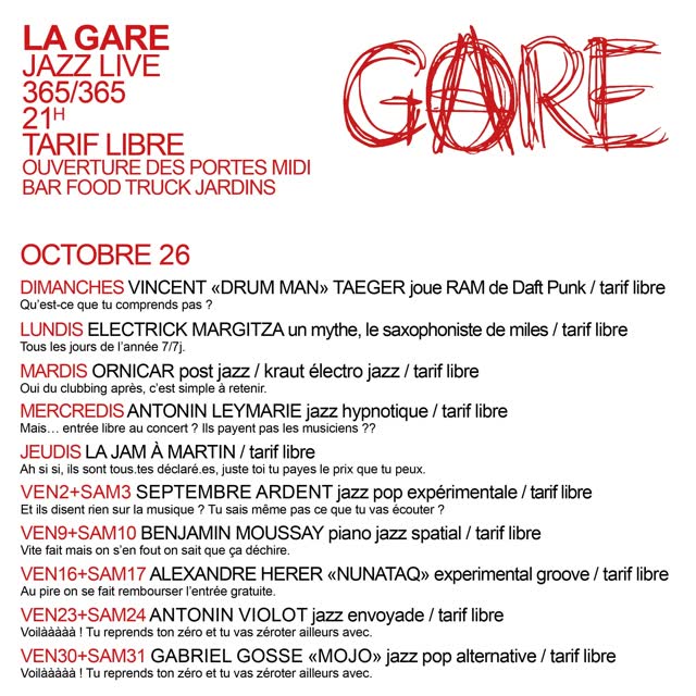 LA GARE JAZZ LIVE OCTOBRE 26