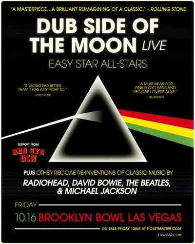 Reggae rockers @easystarallstars are reimagining your favorite classic tracks for a dub-filled night of throwbacks at the Bowl on FRI, OCT 16 with @redeyegin!