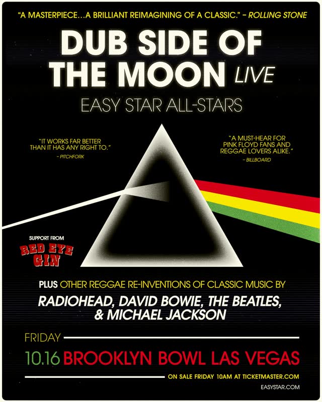Reggae rockers @easystarallstars are reimagining your favorite classic tracks for a dub-filled night of throwbacks at the Bowl on FRI, OCT 16 with @redeyegin!
