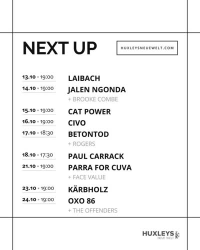 Huxleys Neue Welt Live Music Schedule