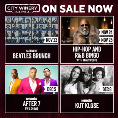 On sale now: Drew Ryder Smith, Dave Doobinin, Nashville Beatles Brunch, Hip-Hop and R&B Bingo, After 7, Kut Klose, Glenn Jones, Raheem DeVaughn, Gabriella Lester, Jackopierce, Eric Gales