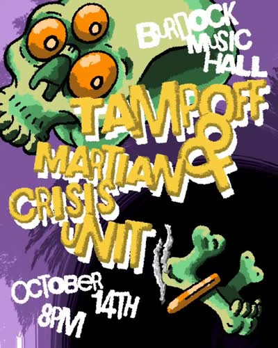 A funny band trying to be scary ( @tampoffband ) A scary band trying to be funny ( @martian_crisis ) When comedy and music collide, the only result is HORROR. come see the earliest Halloween show this season and get your skull shaken