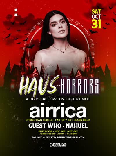 Haus of Horrors Halloween returns to Sub Rosa on Saturday October 31st with AIRRICA, Guest Who & Nahuel