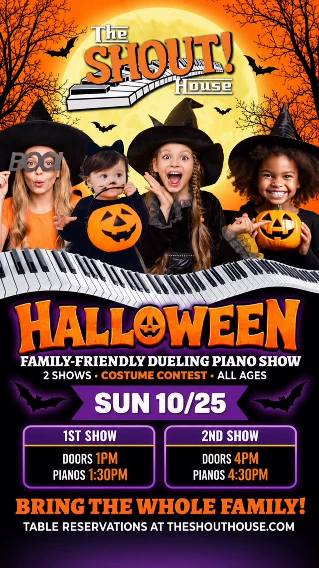 Family-Friendly ALL AGES Halloween Show featuring dueling pianos, plenty of Halloween fun & a costume contest!