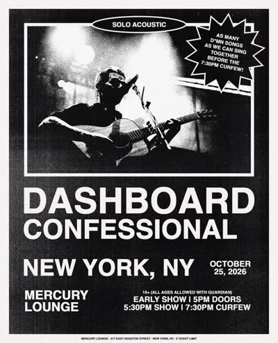 Just Announced! @dashboardconfessional plays Mercury Lounge this Sunday, October 25!