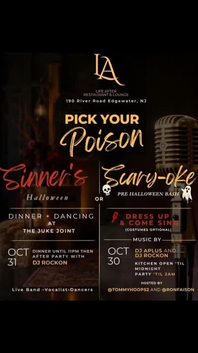 Pick Your Poison: Sinner's Halloween or Scary-oke Pre Halloween Bash