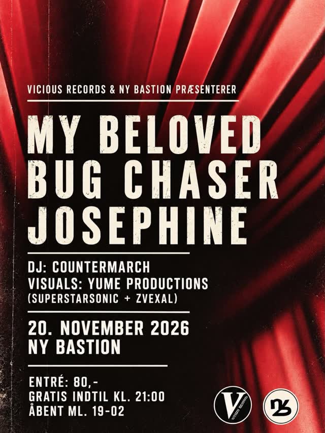Ny Bastion og VICIOUS inviterer d. 20 november til en koncertaften med tre albumaktuelle bands der mødes til en aften med tre forskellige bud på mørk, alternativ og kompromisløs musik, der absolut skal opleves live!