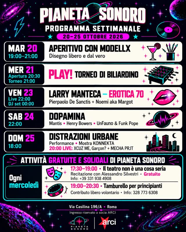 PROGRAMMA SETTIMANALE ATTIVITÀ DI PIANETA SONORO
