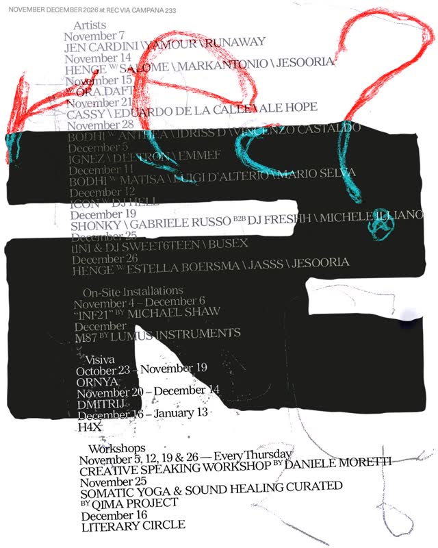 Program Notes: REC | november — december 2026. music, art, workshops & everything in between.