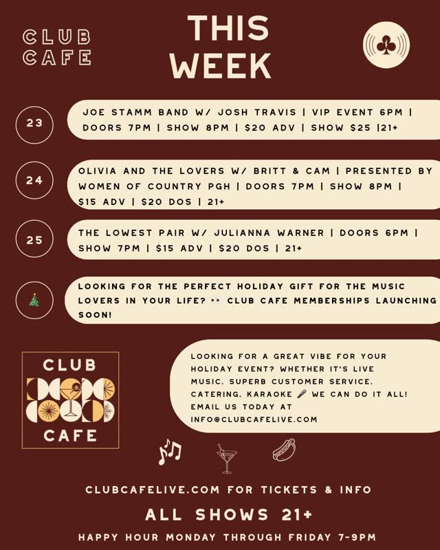 THIS WEEK AT CLUB CAFE! Live Music at Club Cafe