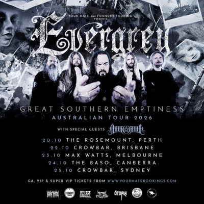 SUNDAY ⚡️ Swedish progressive metal heavyweights @evergreyofficial are back in Australia.