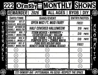 222 Ormsby :: Monthly Shows Remainder 2026