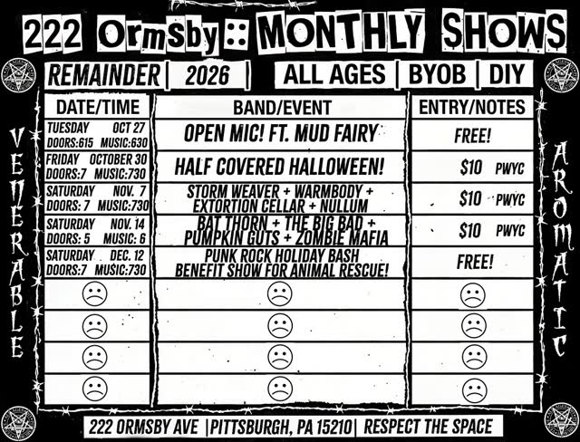 222 Ormsby :: Monthly Shows Remainder 2026