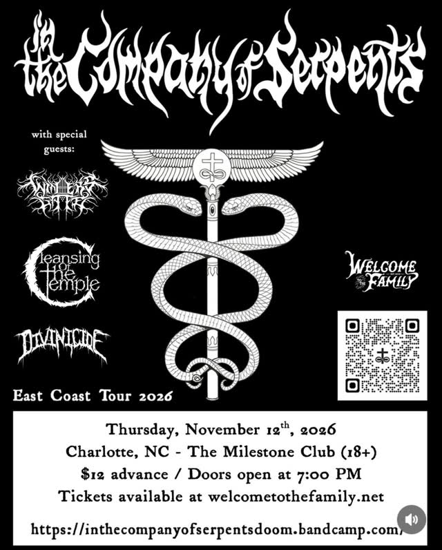 On Thursday, 11/12, we’ll be at the @themilestoneclub in Charlotte to tear it up with @winters.gate , @cleansingofthetemple , and @divinicide_ !! Get weird!!!