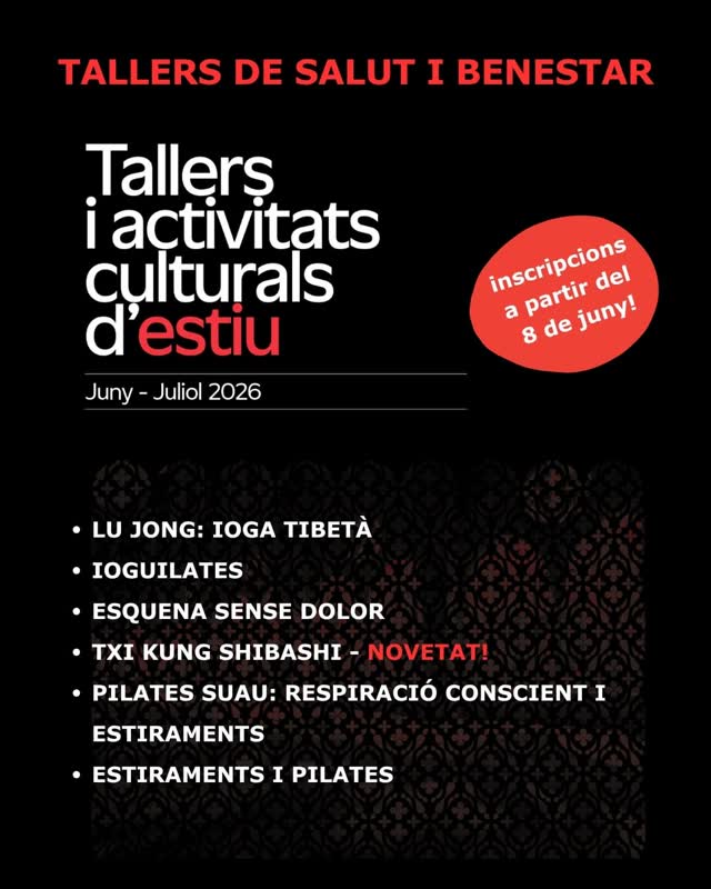 ✨ Tens ganes de viure de forma saludable? Descobreix els tallers (i les novetats 🎁) que aquest estiu podràs fer al Centre Cívic Convent de Sant Agustí - inscripcions a partir del 8/6: