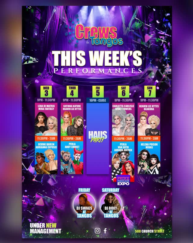 THIS WEEK AT CREWS & TANGOS: HAUS PARTY & Fierce & Fabulous Expo Official After Party
