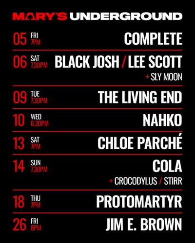 MARY'S UNDERGROUND LIVE SCHEDULE