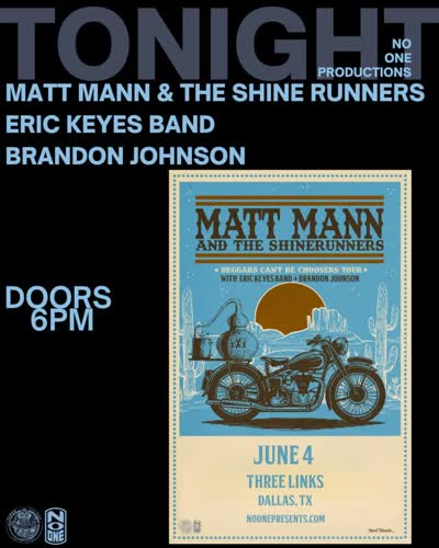 TONIGHT!!! @mattmannshinerunners @ericmkeyes @brandonjohnsonband at @threelinksdeepellum Come vibe with us and enjoy a cold drink!