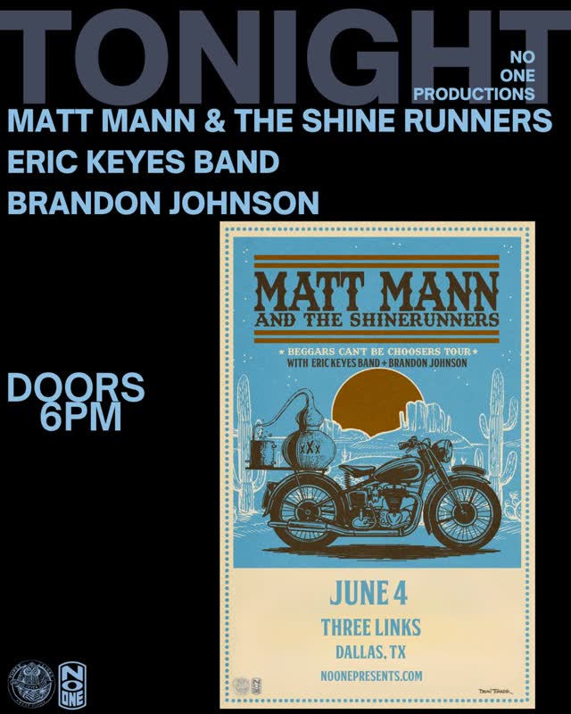 TONIGHT!!! @mattmannshinerunners @ericmkeyes @brandonjohnsonband at @threelinksdeepellum Come vibe with us and enjoy a cold drink!