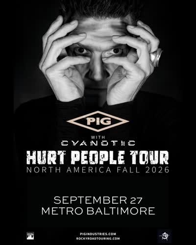 Industrial music icon PIG returns to Baltimore on Sunday, September 27th with support from Chicago industrial veterans Cyanotic.