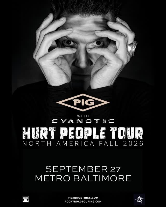 Industrial music icon PIG returns to Baltimore on Sunday, September 27th with support from Chicago industrial veterans Cyanotic.