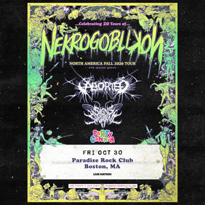 NEW SHOW! Celebrate 20 Years of Nekrogoblikon in Boston on Friday, October 30th with Special Guests Aborted, Signs of the Swarm, and Party Cannon!