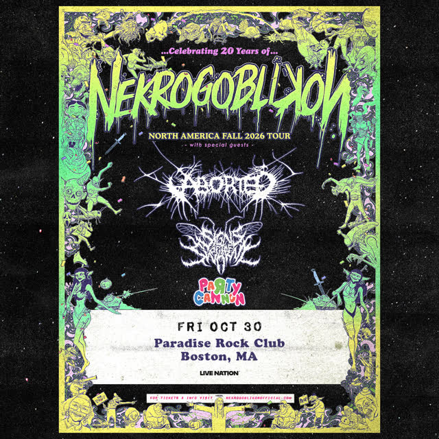 NEW SHOW! Celebrate 20 Years of Nekrogoblikon in Boston on Friday, October 30th with Special Guests Aborted, Signs of the Swarm, and Party Cannon!