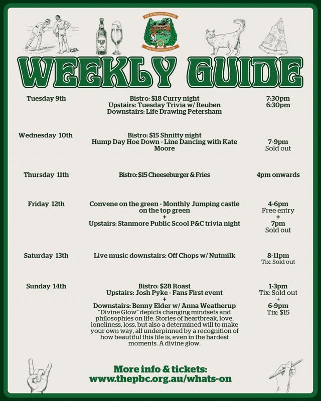 Weekly Guide - Petersham Bowling and Recreation Club