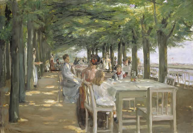 Morgen schon was vor? Sonst erlebe doch mal Kunst mit allen Sinnen per Livestream – morgen Abend sprechen live aus Hamburg und München vier Kunstliebhaber*innen über zwei Meisterwerke von Max Liebermann: der »Münchner Biergarten« (1884) aus der Neuen Pinakothek und »Die Terrasse des Hotel Louis C. Jacob in Nienstedten an der Elbe« (1902) aus unserer Sammlung.