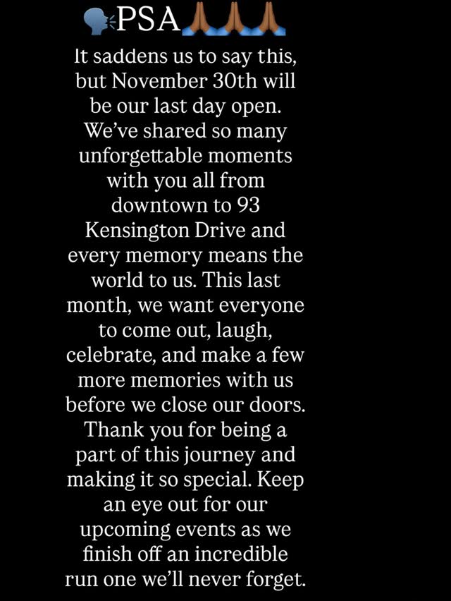 PSA - Our last day open will be November 30th