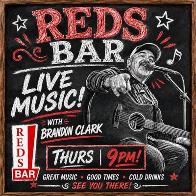 TONIGHT!! Brandon Clark! Reds Bar! 9pm! Live Music!